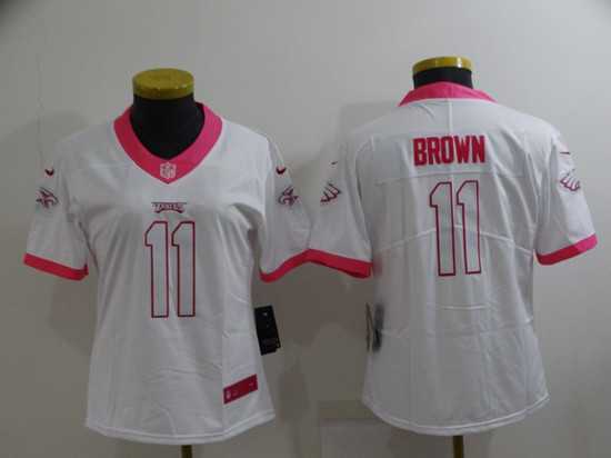 Womens Philadelphia Eagles #11 A. J. Brown Pink White Stitched Football Jersey